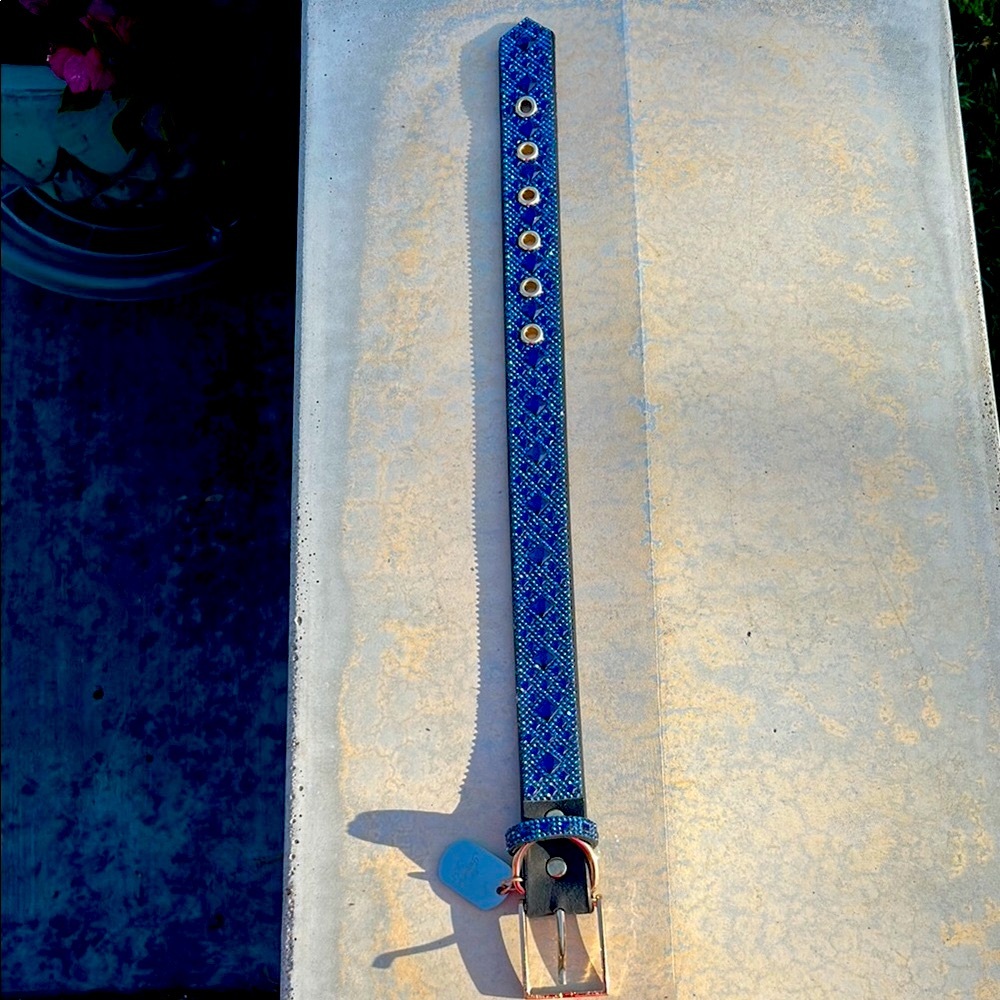 Blue Patterned Dog Collar with swarkoski crystals